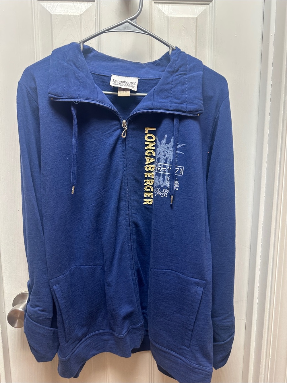 Longaberger Royal Blue Full-Zip Hooded Sweatshirt with Embroidered Logo